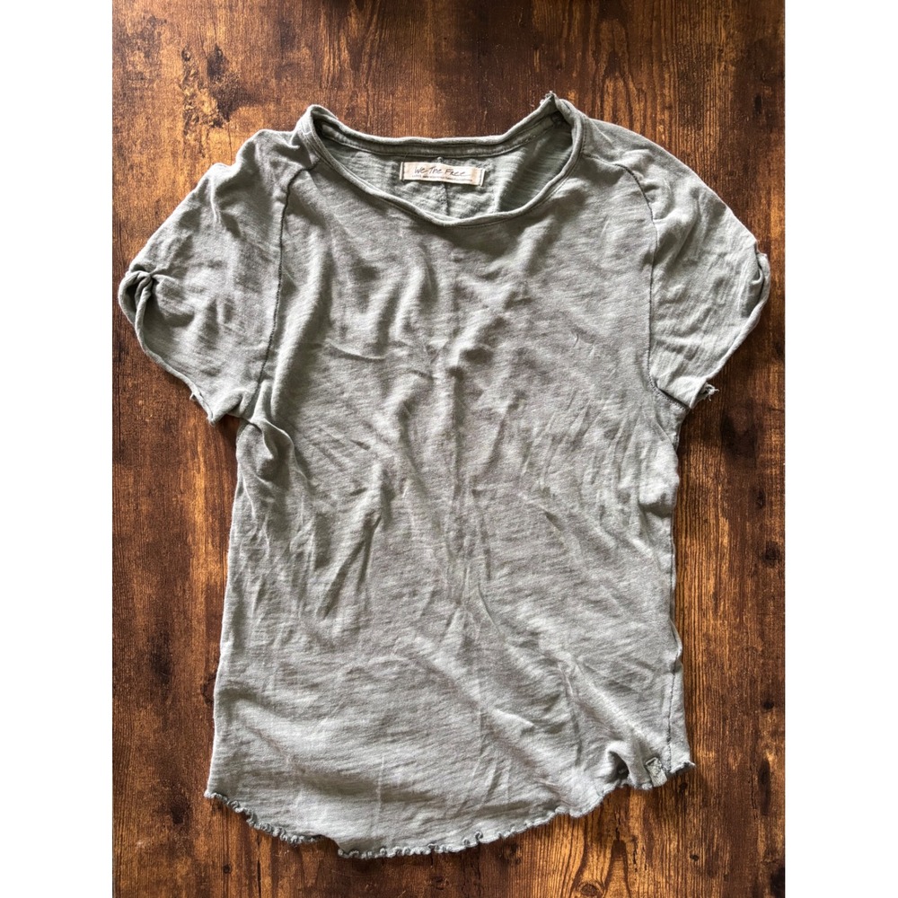 We The Free Free People Sage Green Distressed Slub Knit T-Shirt Large